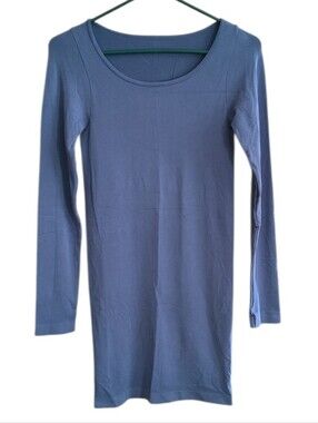 Elietian Long Sleeve Scoop Neck Bodycon  Dress Periwinkle Blue